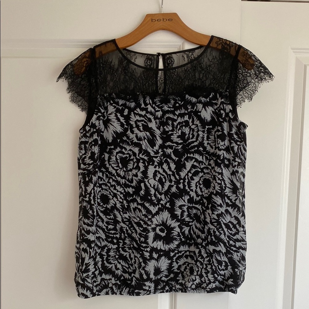 Ann Taylor Black Lace Embellished Blouse